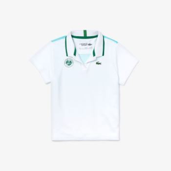 Lacoste SPORT Roland Garros V-Neck Polo Shirt Dětské - Polo Bílé / Tyrkysové / Zelene | CZ-PuMGAx